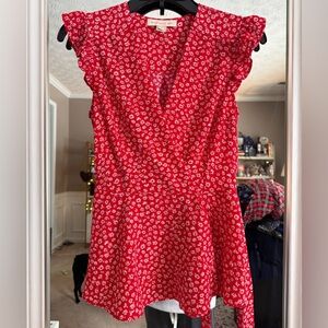 Monteau Los Angeles Red Floral Blouse